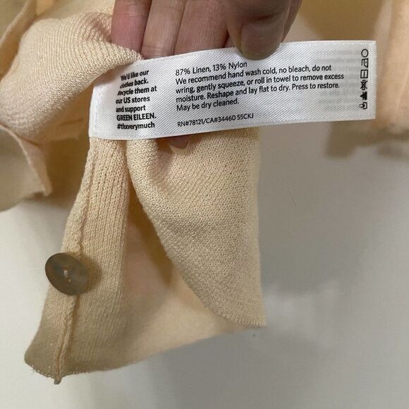 EILEEN FISHER short sleeve peach orange linen blend lightweight cardigan Large - Picture 3 of 7